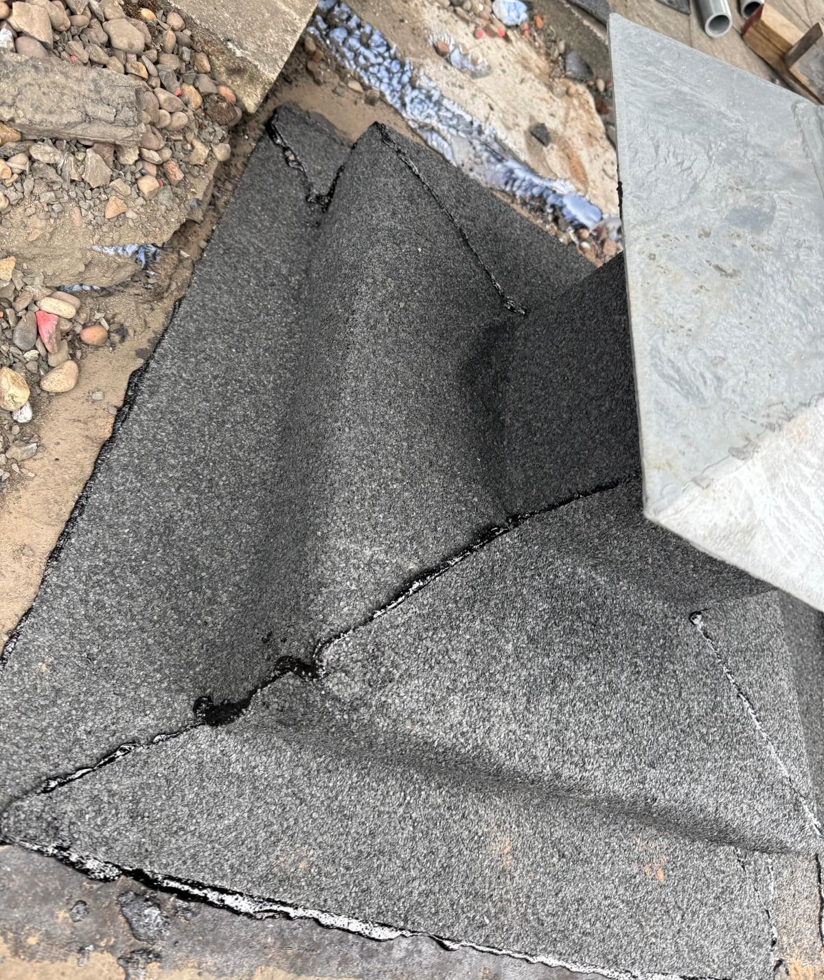 Roof maintenance and repair work in progress